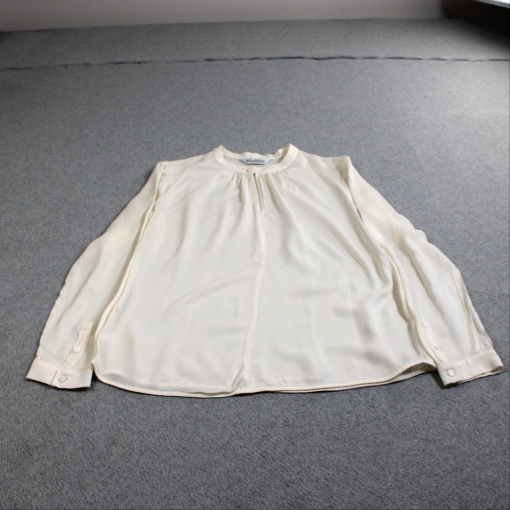 Max Mara Silk Shirt Women Size Large White Long Sleeve Quiet Luxury Office Light